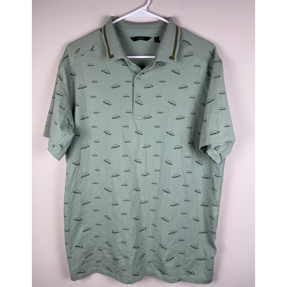 RADMOR Green Alien UFO‎ Print Short Sleeve Golf Polo Shirt Made in Peru Mes L